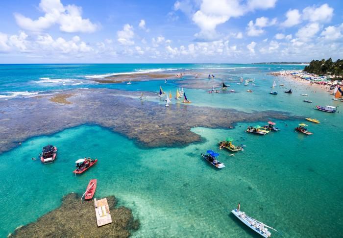 aerial view of natural pools in porto de galinhas brazil