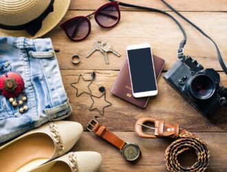 travel items on a table
