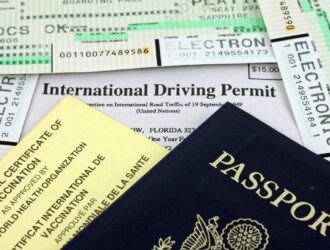 passport, international driver's permit and airplane tickets