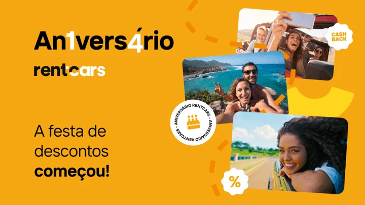 Ilustração do Aniversário Rentcars, que brinca com a frase Aniversário substituindo o primeiro "i" por "1" e último "a" por "4", representando o aniversário de 14 anos da empresa em 2023.