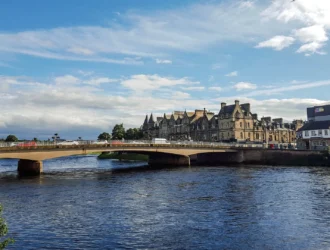 Riverside view of Inverness, in the Scottish Highlands.