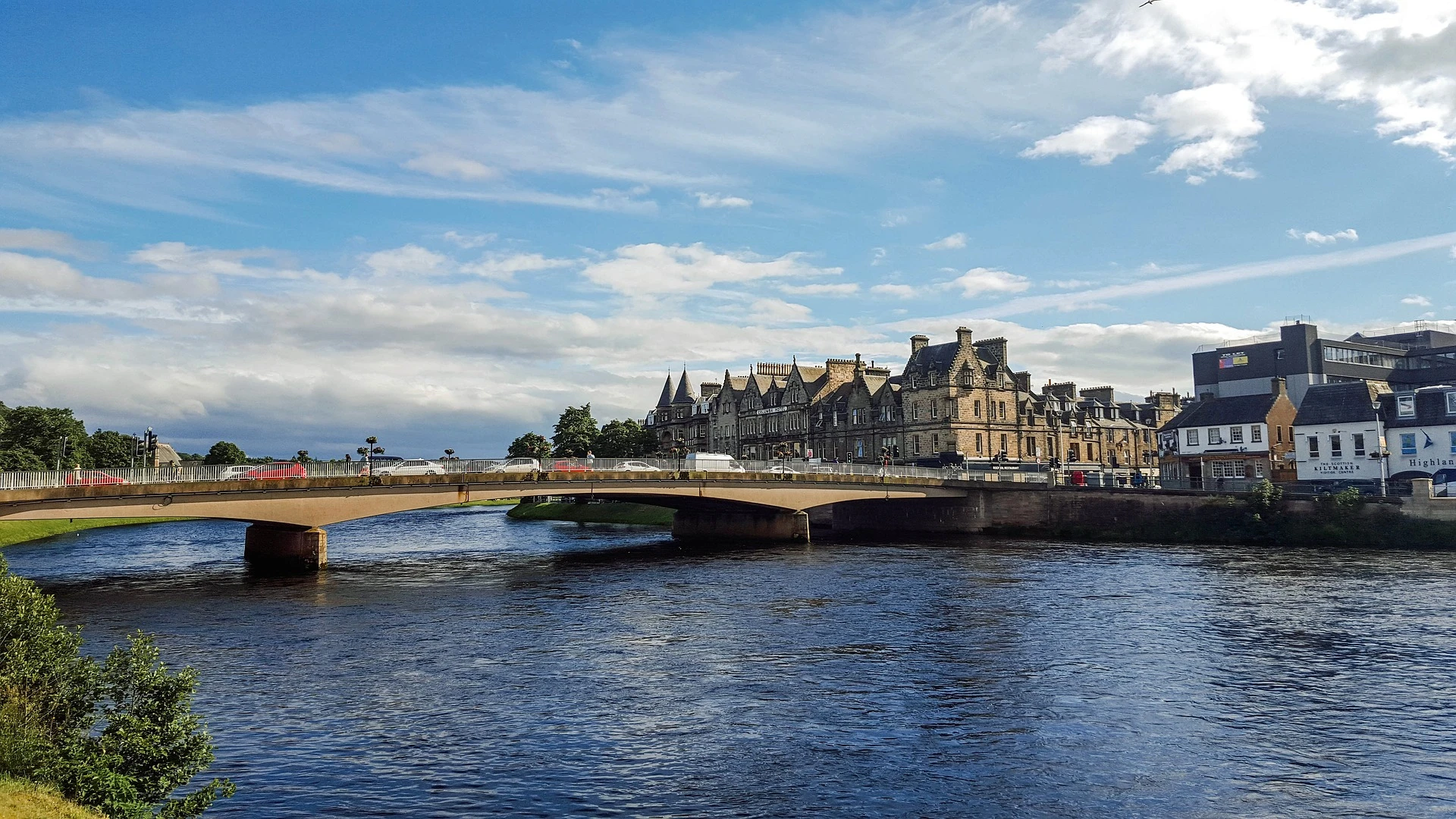 Riverside view of Inverness, in the Scottish Highlands.