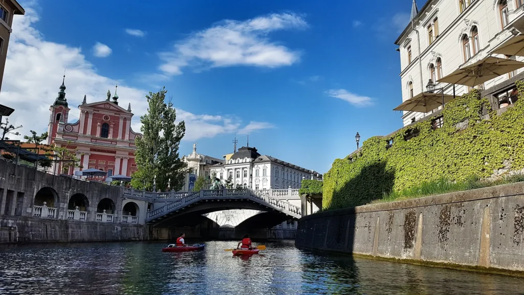View of the river in Ljubljana, Slovenia.