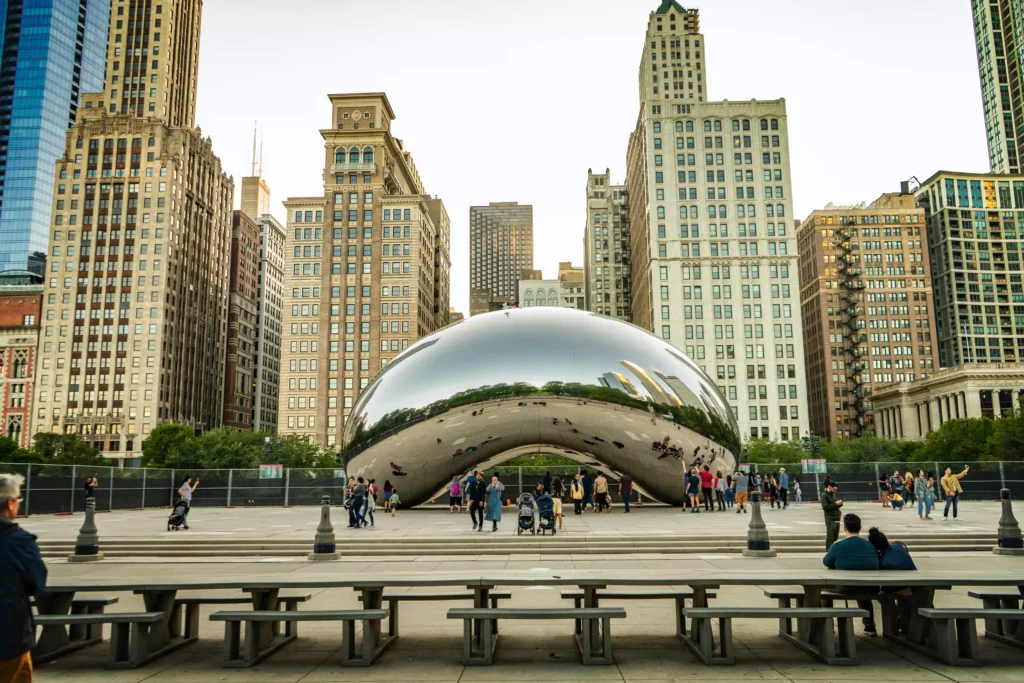 Cloud Gate, or "The Bean", at Millenium Park, in Chicago.