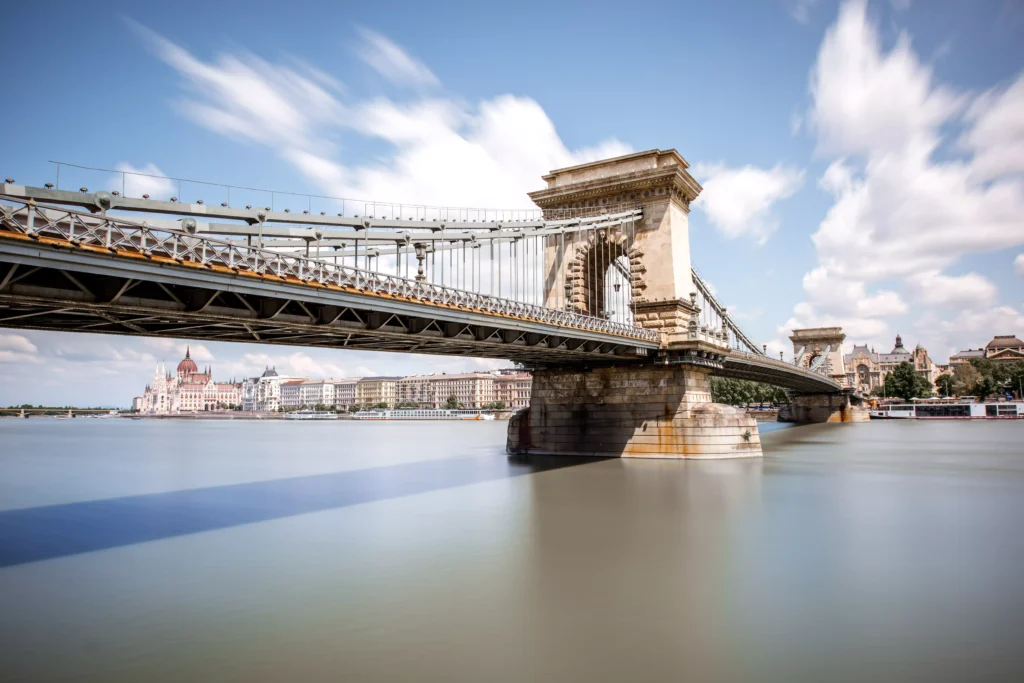 Water view from Chain Bridge, in Budapest.
