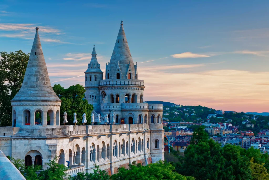 Aerial view of the Fisherman's Bastion, in Budapest.