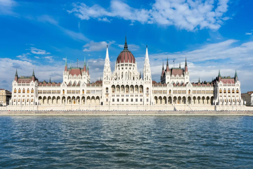 Skyline view of Parliament Building, in Budapest.