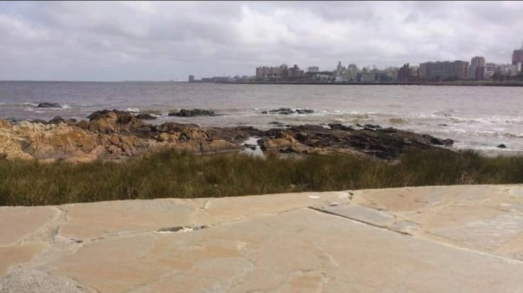 Imagen de la rambla con Montevideo de fondo