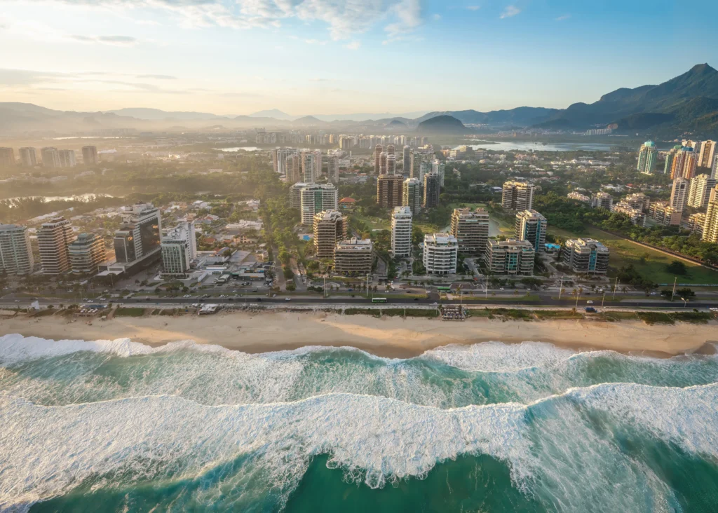 Aerial view of Barra da Tijuca beach and neighborhood.