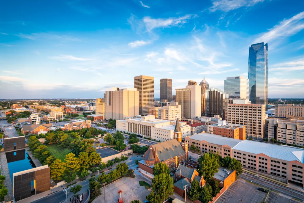 Aerial view of Oklahoma City, in Oklahoma.